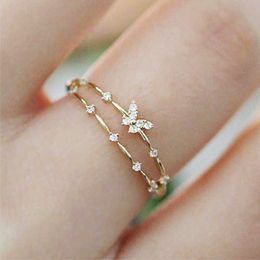 Band Rings Tiny Dainty Butterfly Ring for Women Fashion Thin Adjustable Rings Crystal Gold Color Accessories INS Jewelry Wholesale KAR364 Z0428