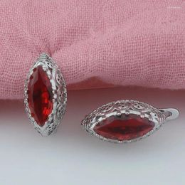 Dangle Earrings FJ Women White Gold Color Oval Red Stone Drop Jewelry