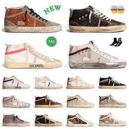 Women Mens golden Casual Shoes Designer Italy Brand Mid Star White Black Silver Glitter Pink Suede Leather Canvas Sneakers Vintage Platform Walking Trainers