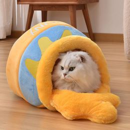 Mats Cat Bed Honey Jar Pet House Warm Soft Beds for Cats Small Dogs Round Pet Nest Kitten Cave Puppy Kennel Cushion Cat Accessories