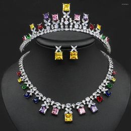 Necklace Earrings Set 3PCS Top Quality Zircon Crystal Jewellery Women Dubai Luxury Bride Wedding Banquet Party Performance Boutique
