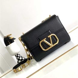 Genuine Leather Valentins Handbag 2023 New Letter Buckle Leather Women's Rivet Head Layer Cowhide Small Square One Shoulder Crossbody Handbag XLR3I