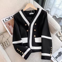 Blazers Court Style Black White Contrast Women Coat HighQuality Light luxury Metal Buckle Fashion suit Female clothes