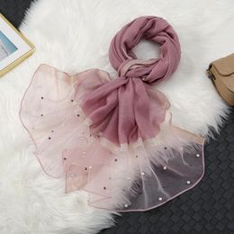 Scarves Luxury Silk Scarf For Women Embroidery Beads Shawls Wraps High Quality Pashmina Foulard Stoles Muslim Headscarf Bandana Hijab