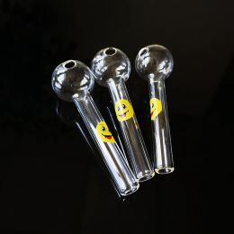 Unique Smile Logo Pattern Glass Pipe With Straight Tube Ball Pyrex Glass Oil Burner Pipe Smoking Hand Pipe Small Pipes SW15 C7 33 LL