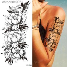 Tattoos Colored Drawing Stickers tattoo sticker women flower rose peony black tatouage temporaire femme temporary sleeve tattoo waterproof sexy body art fashionL