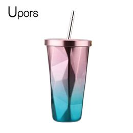 Mugs UPORS 450ML Coffee Mug With Straw Double Wall Stainless Steel Cups Tumbler Vacuum Flasks Travel