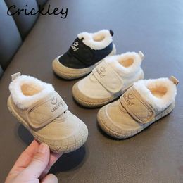 Boots Winter PU Baby Girls Boys Casual Shoes Solid Embroidery Warm Plush Toddler Children Sport Hook Loop Soft Kids Sneakers 231127