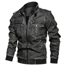 Men's Jackets Autumn Winter 2023 Leather Fashion Vintage Motorcycle Biker PU Male Stand Collar Bomber Coat 231128