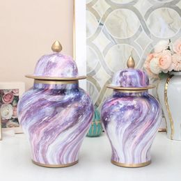 Bottles Creative Purple Ceramic General Jar Starry Sky Pattern Porcelain Storage Tank Sealed Tea Can Flower Vase Home Decoration