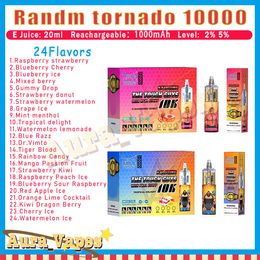 Original RandM Tornado 10000 Puff Disposable Electronic Cigarette Rechargeable Battery 1000mAh 24 Flavors Electronic Cigarette Puff 10k 2% 5% RBG Light Pen