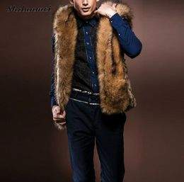 Whole brown faux fur coats for men 2017 winter fur vest jacket big size warm sleeveless outwear mens hooded fur coat overcoat8743973