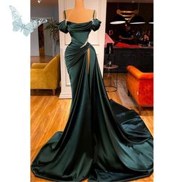 Green Elegant Dark Mermaid Prom Dresses Spaghetti Straps Beadings Pearls Floor Length Formal Evening Dress Wear Party Gowns Custom 0420