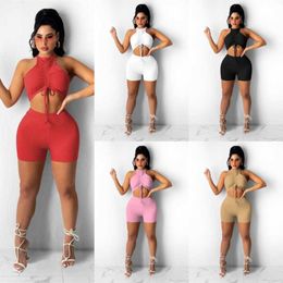 New Arrival Designer Womens Tracksuit Pleated Vest Shorts Two-piece Set Solid Colour Elastic Pit Strip Ladies Slim Suit Yoga Jogging Fitness Centre