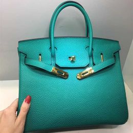 Wholesale Top Original Bojin tote bags online shop Fashionable bag with litchi pattern and cow leather lake green hand of With Real Logo