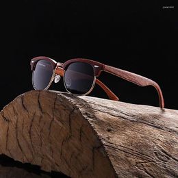 Sunglasses Women Polarised Unisex Retro Wooden Striped High Quality Semi-Rimless Brand Sun Glasses Female GR8005