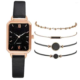 Wristwatches Women Watches 5 PCS Set Luxury Fashion Black PU Leather Dress Casual Simple Ladies Quartz Wristwatch Montre For