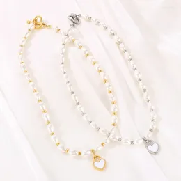 Pendant Necklaces Elegant Shell Imitation Pearl Heart Necklace For Women Gold Silver Colour Stainless Steel Beads Chain Choker Jewely Gifts