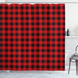 Curtains Plaid Shower Curtain Lumberjack Fashion Buffalo Checks Pattern Retro Style Grid Composition Fabric Bathroom Decor Set with Hooks