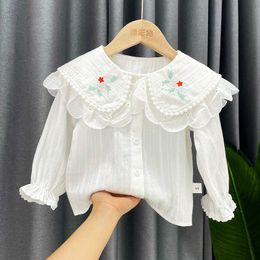 Women's Blouses Shirts Girls' Long-sleeved White Embroidered Baby Shirt Toddler Girl Fall Children Clothes Fall Clothes for Toddler Girls Blouse Girl P230427