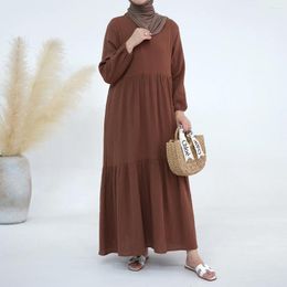 Ethnic Clothing Autumn Cotton Long Dresses For Women Muslim Round Neck Full Sleeve Abaya Turkey Islamic Dubai Elegant Hijabi (No Scarf)