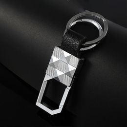 Wholesale Black Leather Keychain Silver Metal Key Ring Chains for Men Women Gift