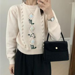 Women's Knits Embroidered Floral Wool Knitwear Sweater For Women Sweet Stereo Ball Autumn 2023 French Vintage Elegant Chic Gentle Pullover