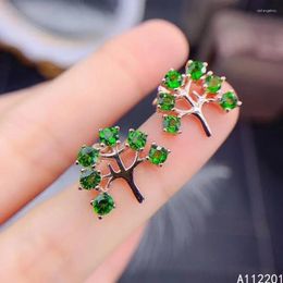 Stud Earrings Fine Jewellery 925 Sterling Silver Inset With Natural Gem Women's Luxury Vintagt Tree Diopside Ear Support Detection