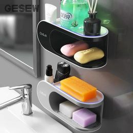 Dishes GESEW Drainer Soap Dish For Bathroom Multifunction Soap Holder With Hooks Organiser Punchfree Storage Box Bathroom Accessories