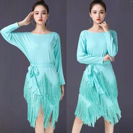 Stage Wear Latin Dance Dress Women Adult Sexy Bodycon Batwing Fringe Autumn Winter One Size Fits All 2023 Clothes