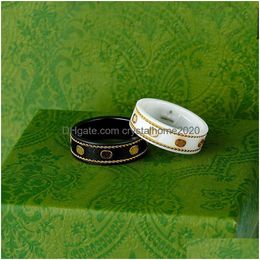 Band Rings Ceramic Band G Letter Rings Black White For Women Men Jewelry Gold Ring Drop Delivery Jewelry Ring Dhnwp