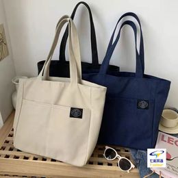 Evening Bags Women Canvas Tote Bag Solid Colour Designer Ladies Casual Handbag Shoulder Bag Large Capacity Cotton Reusable Shopping Beach Bag 230428