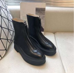 2024The row smooth Leather Ankle 22 Boots platform zipper slip-on round Toe block heels Flat Wedges booties Comfortable shoes YHDDG