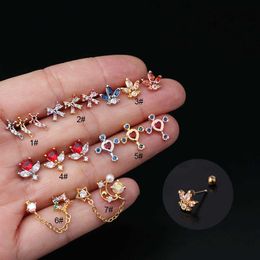 Korean Style 20g Stainless Steel Thin Rod Colorful Zirconium Earring Studs Ear Bone Nail Screw Back Ball Earrings Studs Fashion Popular Puncture Ear Ring Wholesale