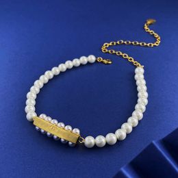 Luxury Classic French White Pearl Necklace Square Letter Style Female Designer High Quality Jewellery Charm Necklace Gift sisters Teacher