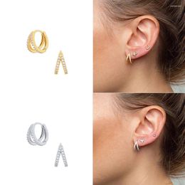 Hoop Earrings Vintage Zircon Little Huggie For Women Stainless Steel Geometry Double Circle Piercing Wedding Jewellery