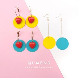 Hoop Earrings QUMENG Fashion Japan Korea Women Stud Red Love Heart Shape Circle Girl Resin Jewelry Gifts
