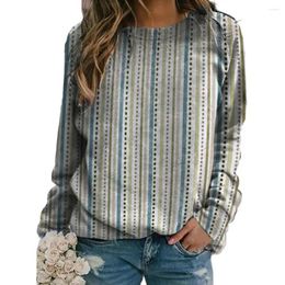 Women's Hoodies Women Sweatshirt Vintage Floral Striped Print Ethnic Style Loose Pullover For Long Sleeve T-shirt Blouse Cosy