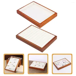 Jewellery Pouches 2 Pcs Storage Tray Plate Display Rack Solid Wood Rings Organiser Flannel Earrings Shelves