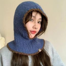 Berets Winter Unisex Knitted Scarf Hood Hats For Women Beanies Bonnet Lady Patchwork Neck&Face Bib Balaclava Skullies Men Hooded Caps