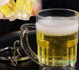 Keychains Simulation Beer Mug Creative Acrylic Mini Drinking Keyring Funny Party Friends Gift Car Bag Pendants