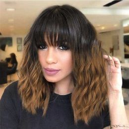 Synthetic Wigs Wig for Women with Ffy Bangs Short Curly Wigs High-temperature Silk Synthetic Fiber Headband