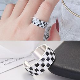 Cluster Rings Simple Punk 925 Sterling Silver Fashion Vintage Unique Black White Enabel Adjustable Ring Party Jewellery Gifts