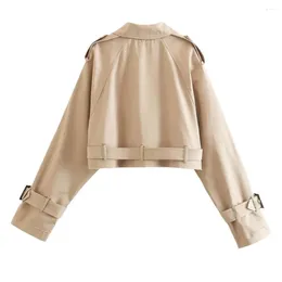 Women's Jackets Cropped Windbreaker Stylish Double Breasted Jacket Trendy Lapel Coat For Spring/autumn Solid Streetwear