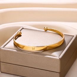 Bangle Letter Stainless Steel Jewelry Vintage Gold Color Bracelet For Women Fashion Cute Open Bracelets Gift 2023 In