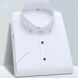 Men's Dress Shirts High Quality Non-ironing Mens Dress Shirt Short Sleeve New Solid Male Clothing Fit Business Shirts White Blue Navy Black Gozbkf P230427