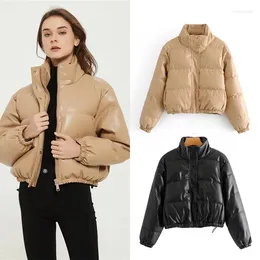 Women's Trench Coats Fashionable Urban Casual Pure Colour Simple Imitation Leather Cotton Jacket For Women In Winter Style Small Stand Collar