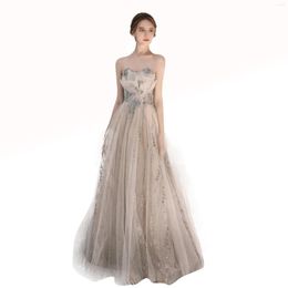 Party Dresses O10170 Strapless Cocktail Elegant Woman Floor Length Light Champagne Tulle Performance Evening Dress Lace Up Back