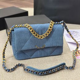 19 Series Metal Handle Designer Flap Shoulder Bag Denim Blue 26cm Diamond Gold Hardware Matelasse Chain with Strap Women Tote Cross Body Handbag Large Capacity