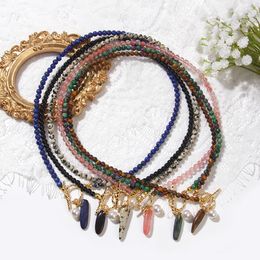 Chains Fashion Simple Gem Beads Stone Necklaces For Women Crystal Tiger Eye Pendant Statement Healing Choker Men Trendy